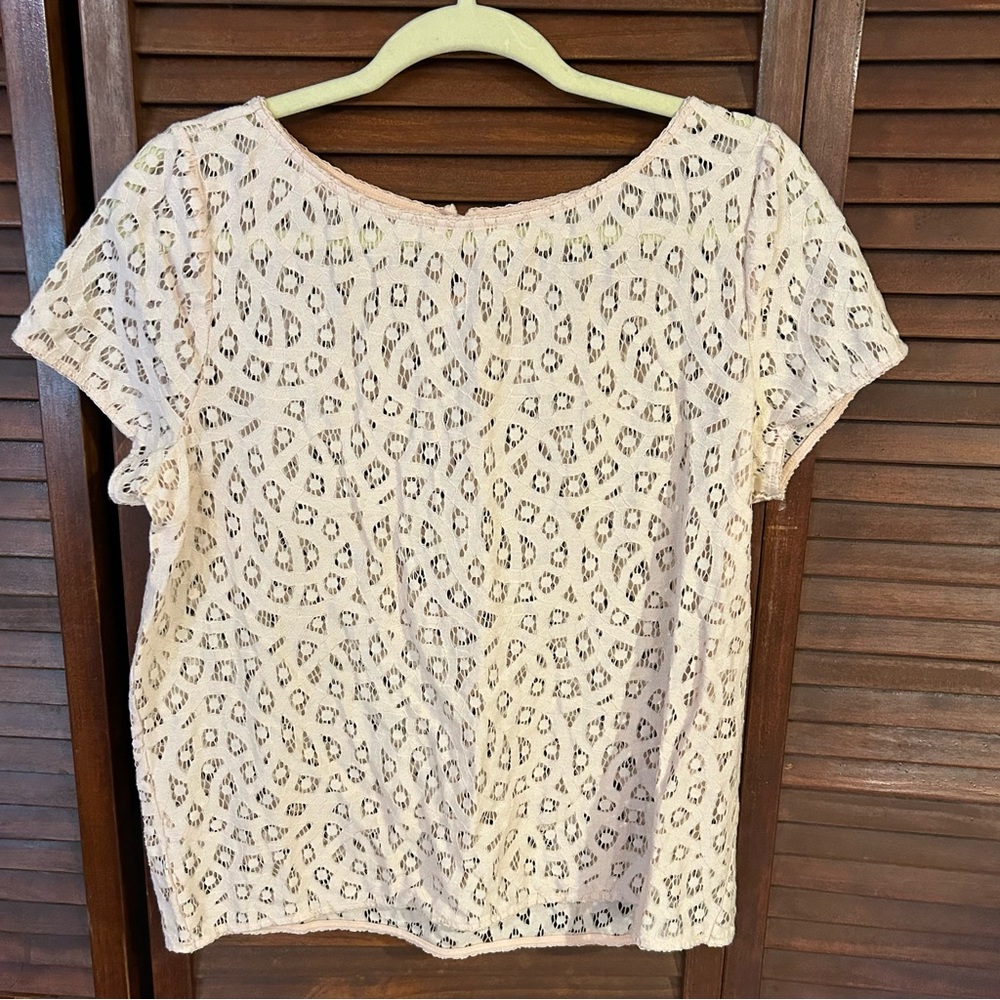 LOFT Blush Pink Eyelet Short Sleeve Top